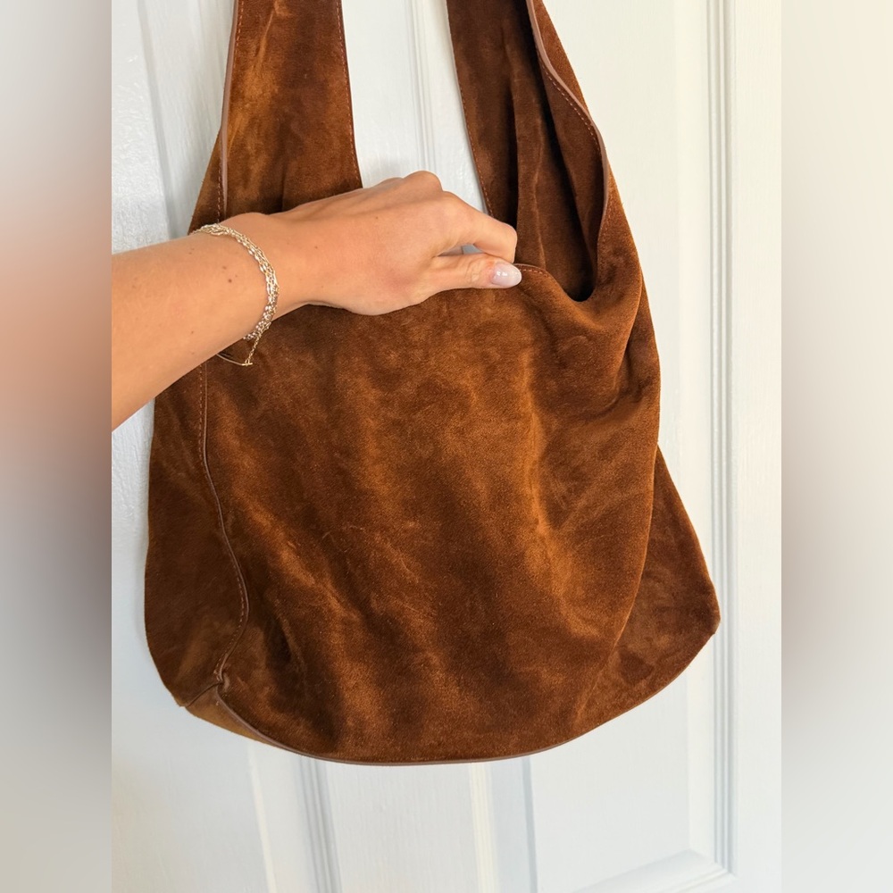 Quince Italian Suede Slouchy Shoulder Bag in Whiskey - Picture 16 of 16
